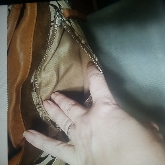 Coach Suede and Leather Striped Signature Shoulder Bag๐ - Picture 9 of 16